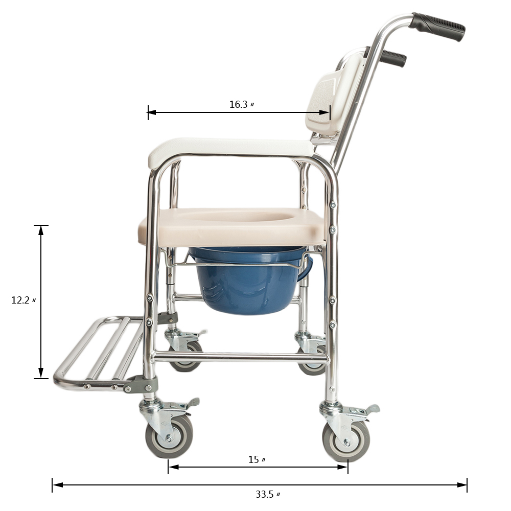 Portable Medical Commode Wheelchair Bedside Toilet&Shower Chair